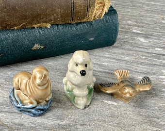 Wade Whimsies Set of 3 Figurines Poodle Sea Lion and Bluebird Wade of England Red Rose Tea 1950s to 1980s