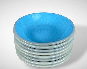 Harkerware Blue Mist Sauce Bowls Set 8 Speckled MCM Robin Egg Blue 1950s MCM