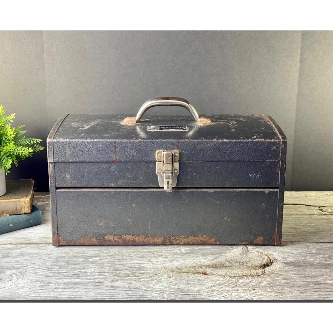 Penncraft 1950s Metal Tool Box Industrial Storage Case With Tray