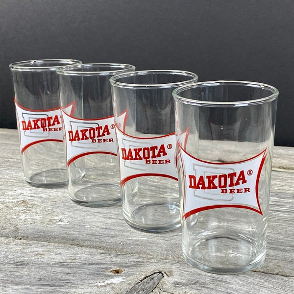 Dakota Beer Glass Set of 4 Barware North Dakota 1960s Nice Condition Hard to Find!