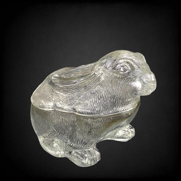 Grand plat à bonbons recouvert de lapin vintage en verre texturé Bunny