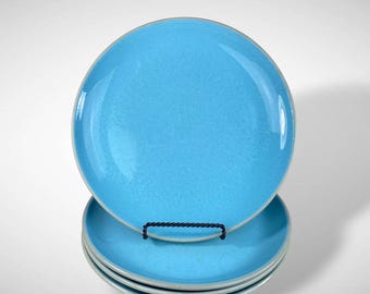 Harkerware Blue Mist Dinner Plates Set 4 Speckled MCM Robin Egg Blue 1950s MCM