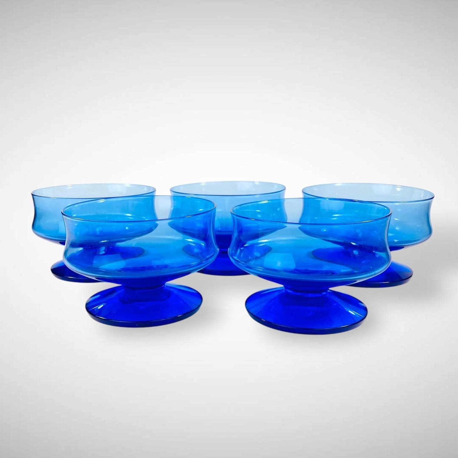 Blue Footed Tumblers Indiana Glass Colony Cubist Set of 4  Vintage Set 3 Indiana Glass Company Riviera Blue 3.5\