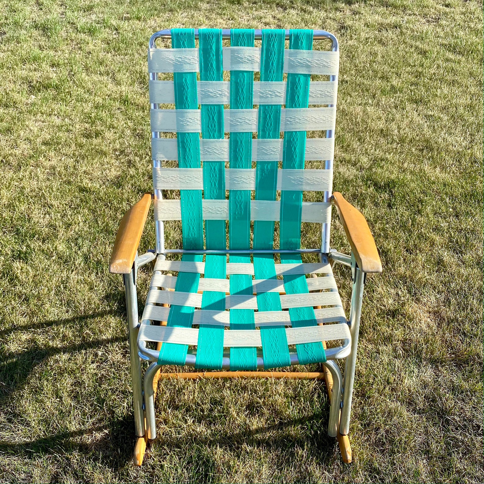 Vintage Aluminum Folding bed Lawn Rocker Chair Aqua White Etsy