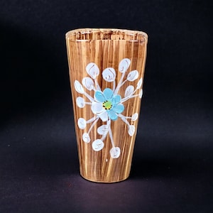 Italian Pottery Vase Brown Wood Grain or Bark Like Glaze Hand Painted Thick Raised Flower Pattern