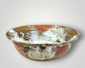Corky Coykendall Pottery Bowl 9.25" Brown Drip Glaze Signed 1970s 1980s
