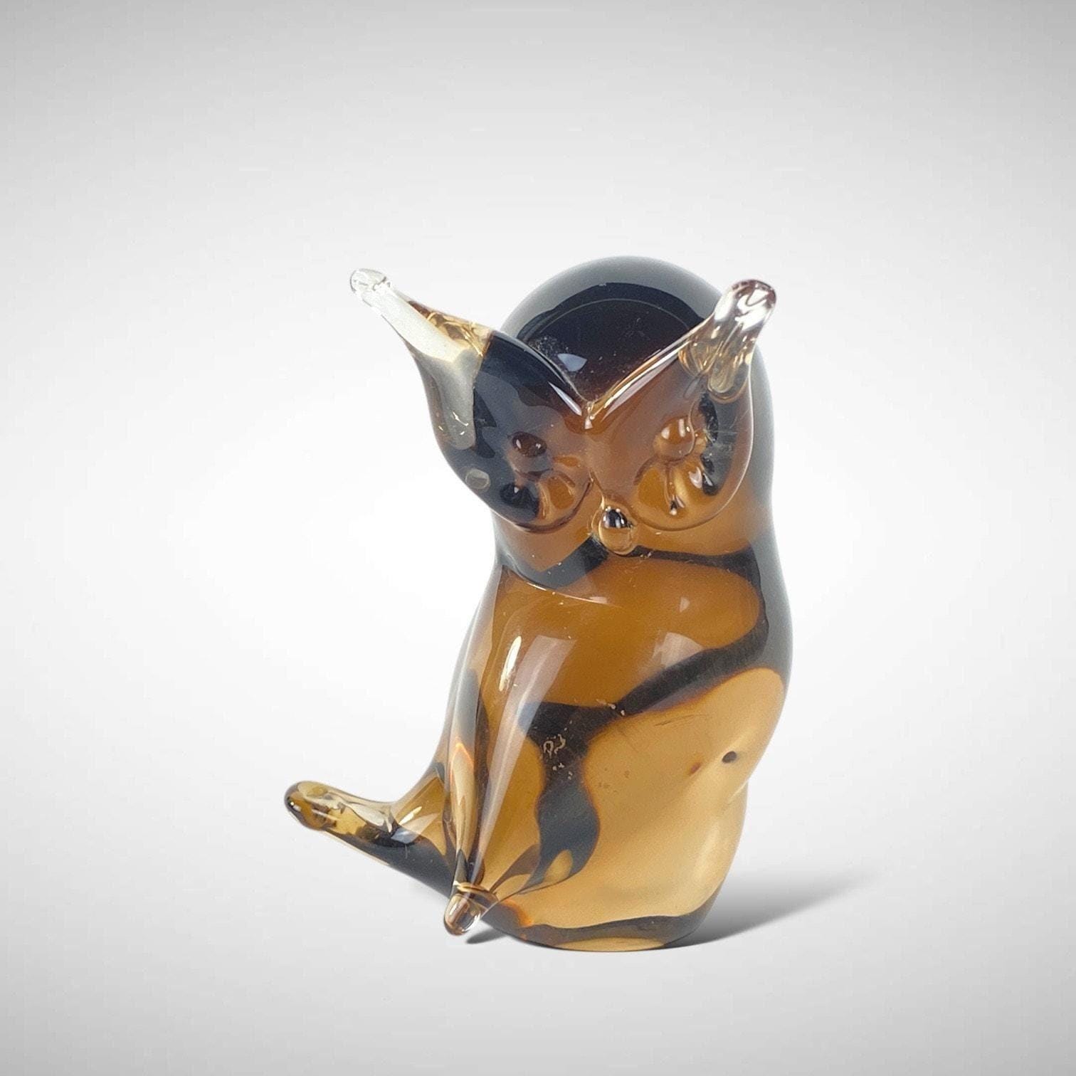 Vincenzo Nason Murano Art Glass Owl Figurine 1980s Root Beer Brown