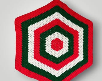 Crochet Sofa Back Cover 40 In Hexagon Christmas Granny Core Red Green White 70s