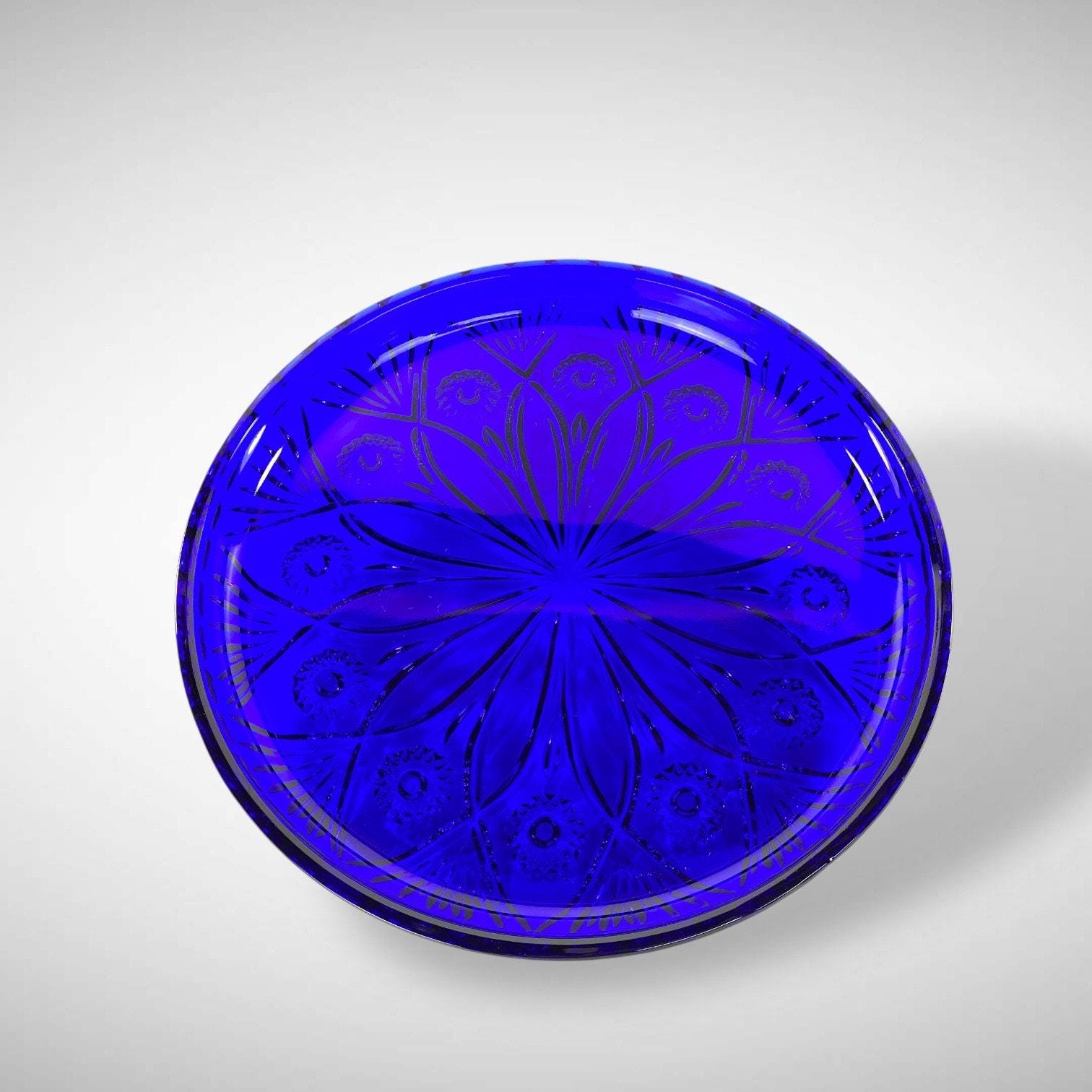 非売品　deviseworks IGT cristal glass plate Irena Poland Cobalt Blue Lead Crystal Plate Platter 11.5