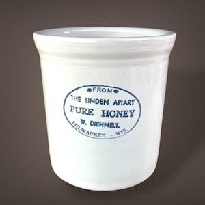 Vintage 1970s Stoneware Honey Crock Linden Apiary Milwaukee Wisconsin