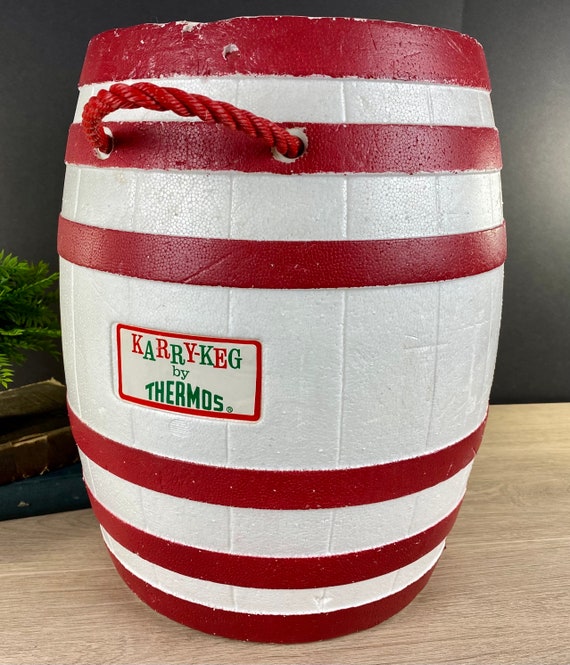 入手困難★箱付Vintage【THERMOS】お宝サーモス「KARRY-KEG」FOAM PLASTIC COOLER★稀少Made in U.S.A.♪ Thermos Karry Keg 1960s Barrel Cooler Handles Foam