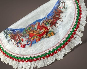 Santa's Best Tree Skirt 35" North Pole 1990s Uncut Tree Decor or Crafts