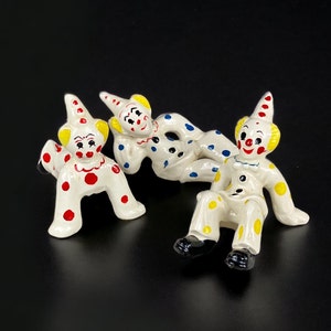 Vintage Clown Figurines Japan Set of 3 Polka Dots Playful Tumbling Stamped OMK