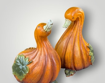 Gourd Goose Duck Figurines Set of 2 Cottagecore Harvest Table Fall Holiday Décor