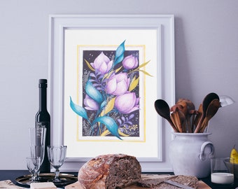 Watercolor spring flowers illustration wall poster// Lilac flowers botanical watercolor //spring flowers wall poster print