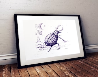 The moon light by Natimade Limited edition screen print on paper 300g beetle printing poster wall decor 36x51 cm