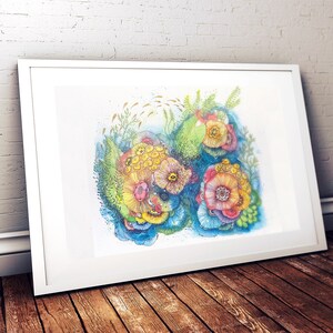 Watercolor ocean flowers illustration poster// Sea watercolor flowers print//Sea flowers wall poster A3, A4