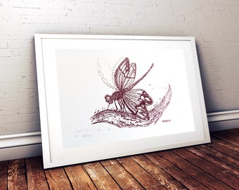 Dragonfly by Natimade Limited edition silk screen print on paper 300g  dragonfly printing poster wall decor 36x51 cm