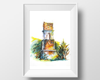 Urban watercolor poster A3, A4/ architectural watercolor Borovnica Slovenia, cityscape/ wall poster/ wall decor