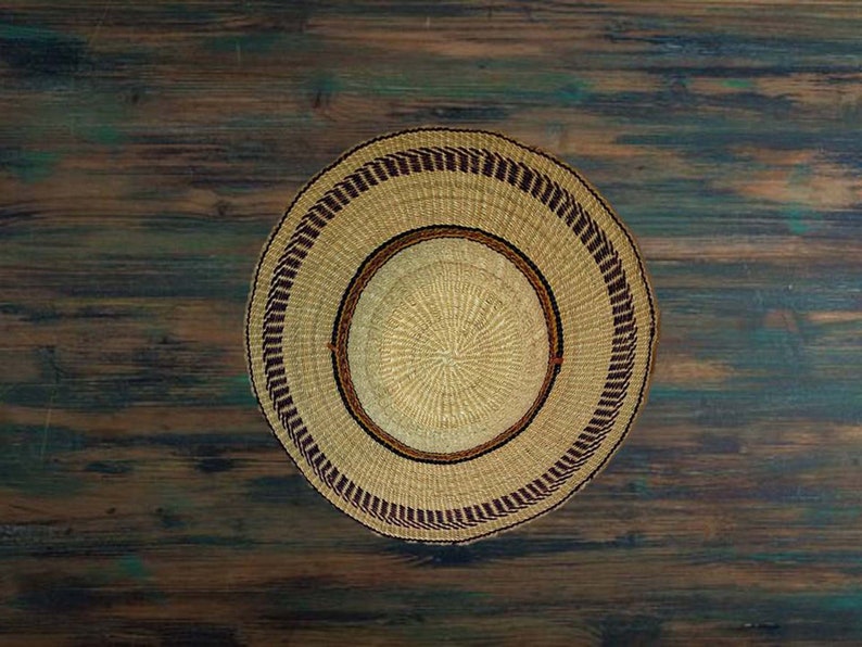 Authentic Large African Unisex Raffia Straw sun Hat with adjustable or removable Leather chin strap