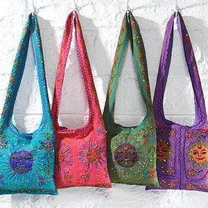 Embroidered Elephant Shoulder Bag Cross Body Pom Poms Aztec Print Fair Trade 