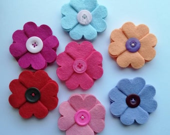 A Handmade felt flower brooch/buttonhole - various colours, 7cm across, 40% wool