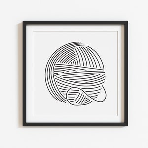 Yarn poster, digital download, printable knitting wall art, black and white square print in small and large sizes