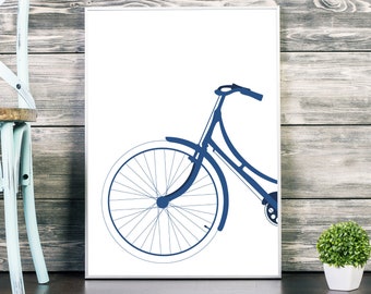 Blue bicycle wall art, digital download, bike poster, printable cycling art, modern home decor