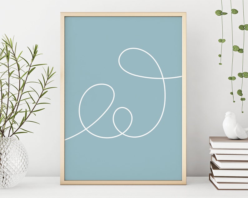 Line Drawing Blue Printable Wall Art Digital Download Etsy
