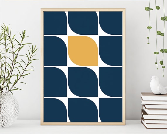 Navy Blue Multi Size Wall Art Poster Digital Download Nordic Style Blue And Yellow Home Decor Mid Century Modern