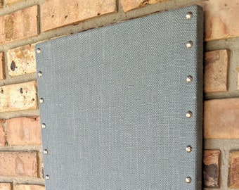 New Style! PREMIUM Sleek Modern Gray Burlap Magnetic Bulletin Board,  14" x 30" Medium Magnet Board, Wedding Photo Display, Memory Board