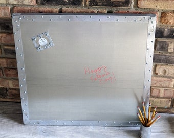 2' x 2' Industrial Magnetic Board with Steel Frame for Travel Magnets, Magnetic Dry Erase Board & Chalkboard, Menu Board, Father's Day Gift