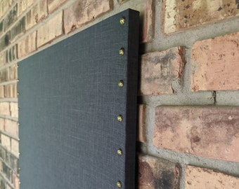 Large 24" x 36" Charcoal Gray Fabric Magnetic Board w Nail Head Trim on 2 Sides - Modern Memo Board - Travel Magnet Display