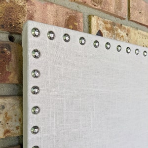 NEW Color and Style! ELEGANT Off White Natural Linen Blend Magnetic Board with Nail Head Trim Every 1", Photo Display, Home Office