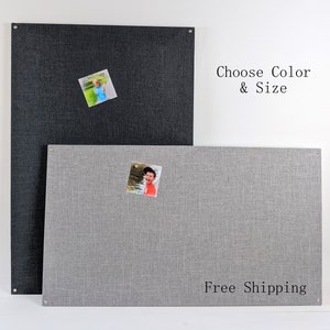 MODERN Gray Fabric Magnetic Board w Nail Head Accents & MAGNETS - Office Organization, Memo Board, Photo Board, Bulletin Board - Kids Decor
