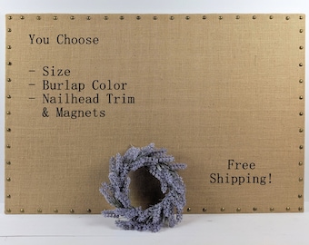 Premium CLASSIC Burlap Fabric Magnetic Bulletin Board w Nail Head Trim - Photo Display - Wedding Board - Memo Board - Vision Board