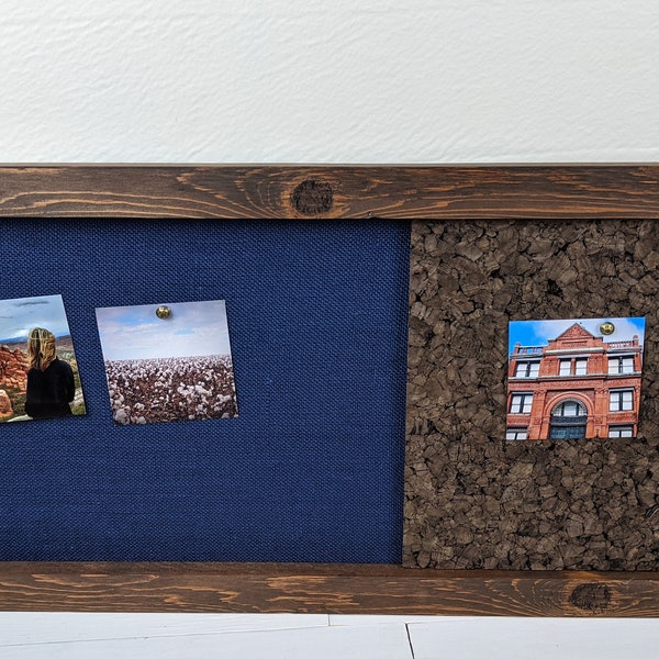 Framed Cork Boad Magnet Board Combination - Rustic Wall Decor - Office Organizer - Memo Board - Father's Day Gift