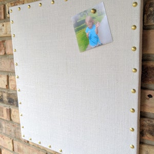 Premium CLASSIC Burlap Fabric Magnetic Bulletin Board w Nail Head Trim Photo Display Wedding Board Memo Board Vision Board image 8