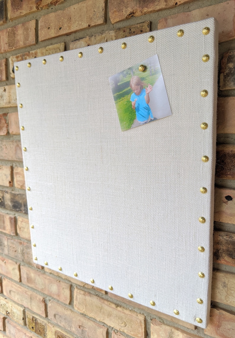 Premium CLASSIC Burlap Fabric Magnetic Bulletin Board w Nail Head Trim Photo Display Wedding Board Memo Board Vision Board image 8