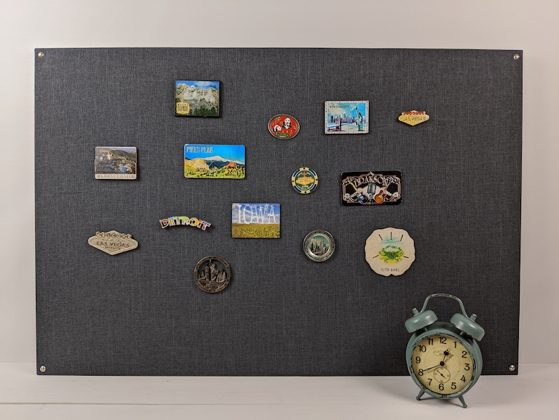 MODERN Gray Fabric Magnetic Board w Nail Head Accents & MAGNETS Office Organization, Memo Board, Photo Board, Bulletin Board Kids Decor image 7