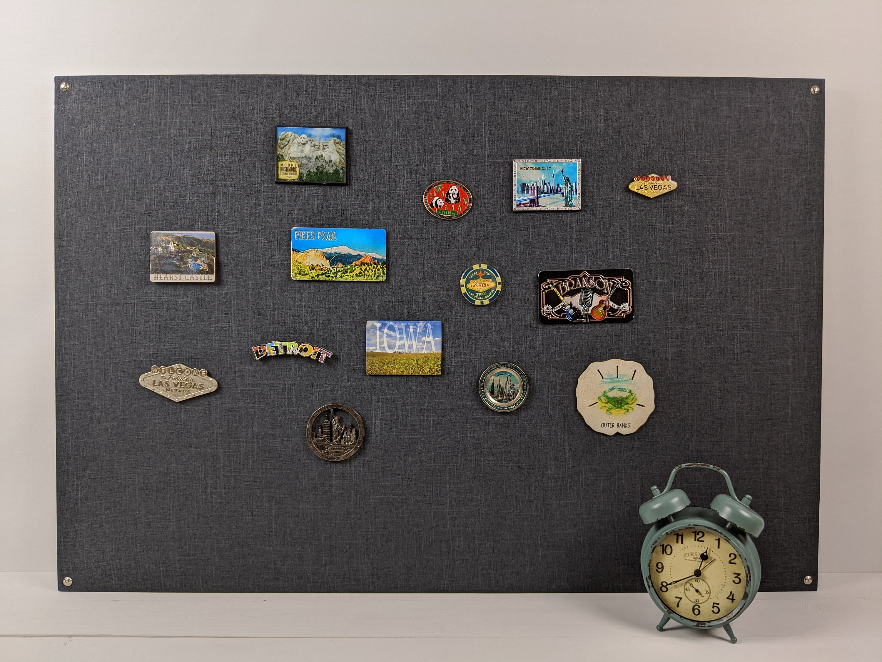 Large 24 X 36 Charcoal Gray Fabric Magnetic Board Magnet Board Linen Look  Modern Memo Board Travel Magnet Display Board 
