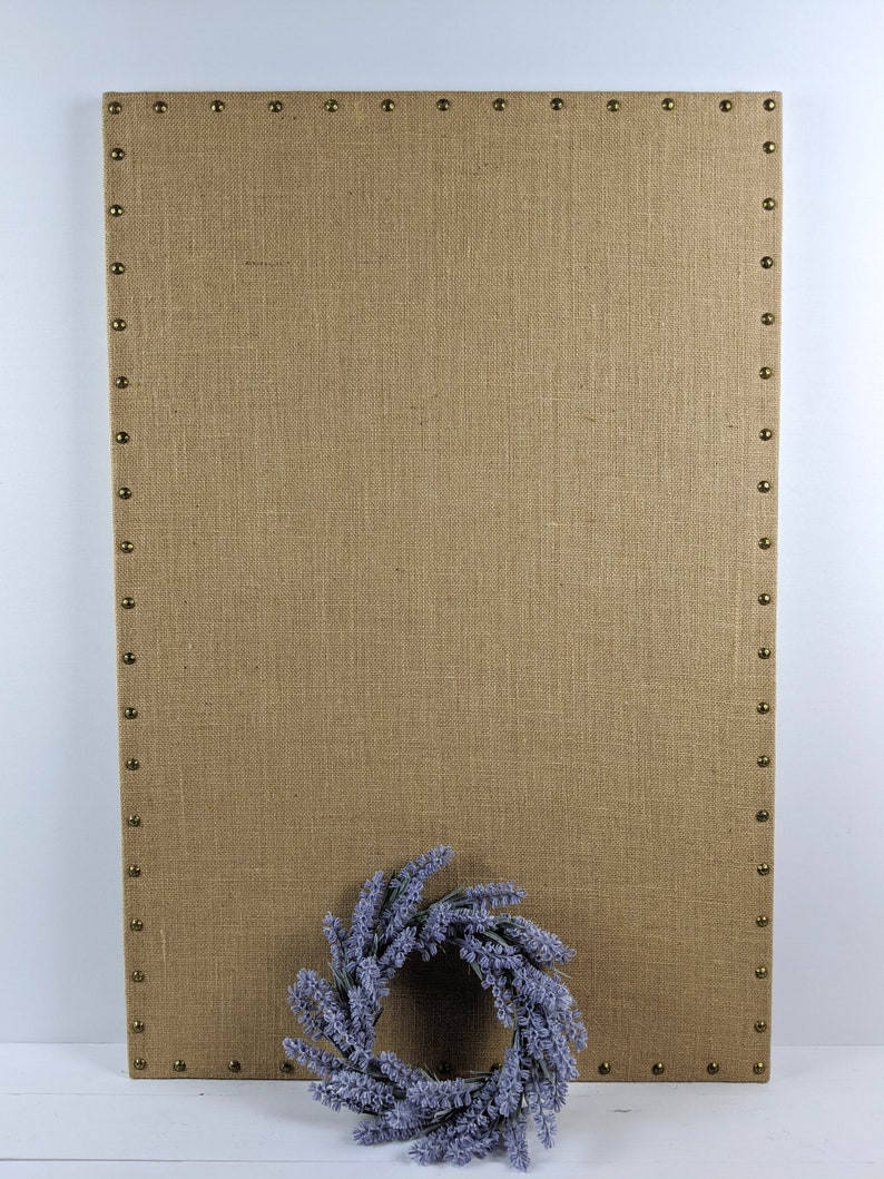 Premium CLASSIC Burlap Fabric Magnetic Bulletin Board w Nail Head Trim Photo Display Wedding Board Memo Board Vision Board image 5