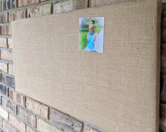 Premium Natural Burlap Magnet Board 14" x 30", Rustic Farmhouse Memo Board, Photo Display, Travel Magnet, Office Organizer, Memory Board