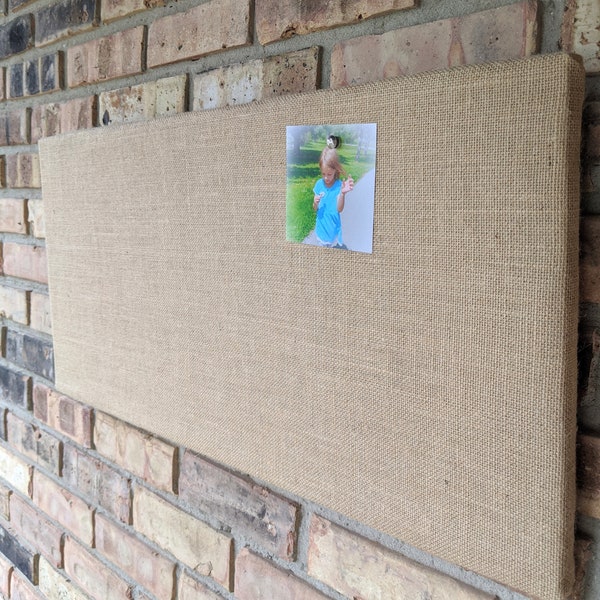 Premium Natural Burlap Magnet Board 14" x 30", Rustic Farmhouse Memo Board, Photo Display, Travel Magnet, Office Organizer, Memory Board