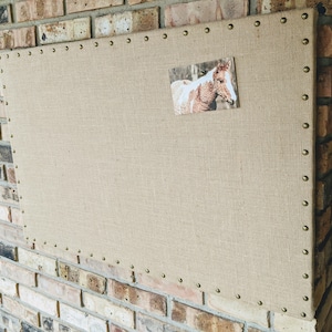 Premium CLASSIC Burlap Fabric Magnetic Bulletin Board w Nail Head Trim Photo Display Wedding Board Memo Board Vision Board image 3