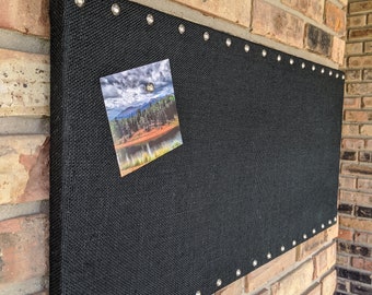 14 x 30 Sleek Modern BLACK Burlap Magnetic or CORK Bulletin Board  Choose from Multiple Fabric Colors