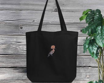 Embroidered hoopoe tote bag, Israeli national bird, Nature lover collection gifts