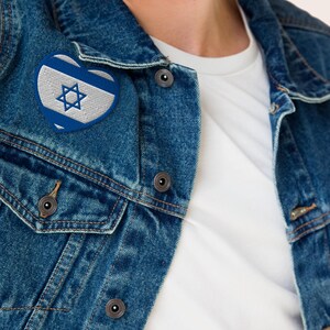 Show your love for Israel with the embroidered flag patch in heart or other shape, for sew or iron on