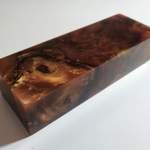 Stabilized maple burl brown epoxy resin block for knife handles 29*45*129 mm (N 432)