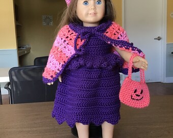 Hand crocheted Halloween costume for 18in doll